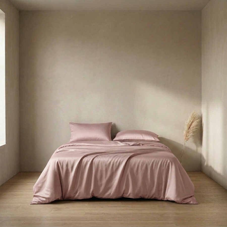Mauve Satin Duvet Cover with Zipper Closure-Duvet Cover-Bellascena-Red Pink-135x200cm-bellascena