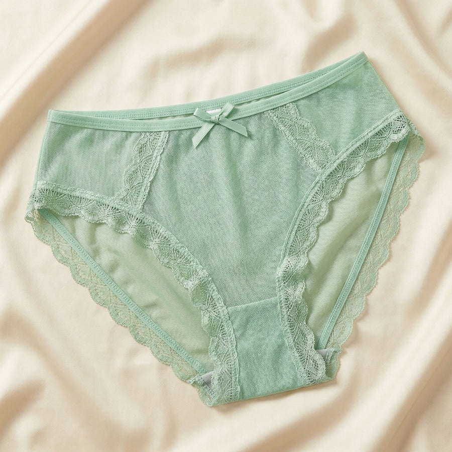 Mint Green Mesh Panties with Lace Edges and Bow-Lingerie Set-Bellascena-bellascena