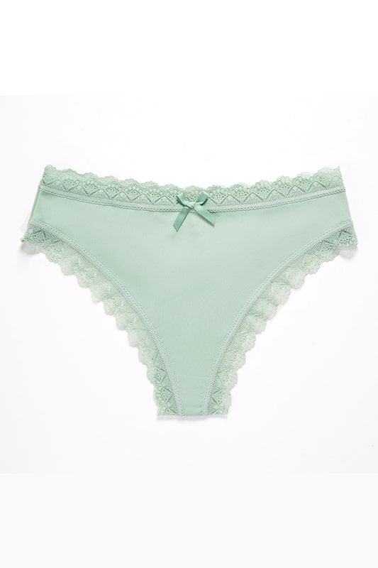 Mint Green Mesh Panties with Lace Edges and Bow-Lingerie Set-Bellascena-bellascena