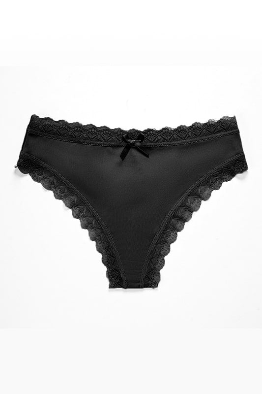 Mint Green Mesh Panties with Lace Edges and Bow-Lingerie Set-Bellascena-Black-S-bellascena