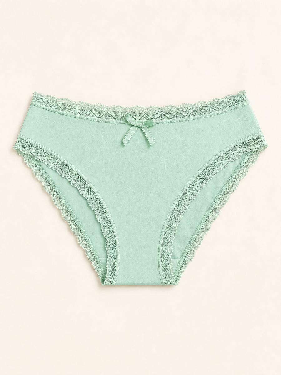 Mint Green Mesh Panties with Lace Edges and Bow-Lingerie Set-Bellascena-bellascena