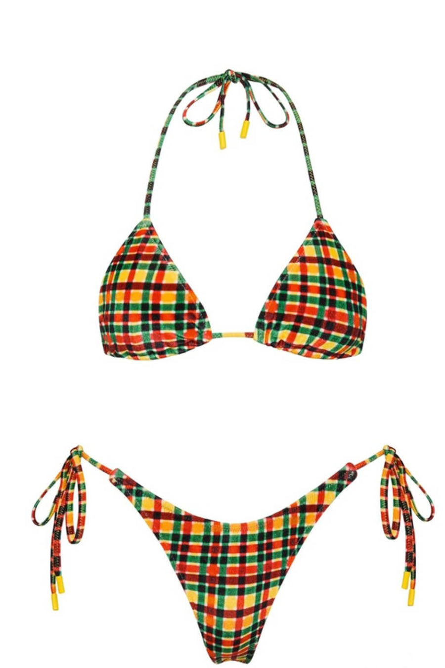 Multi Gingham Cotton Bikini Set with Tie Closure-Bikini Set-Bellascena-bellascena
