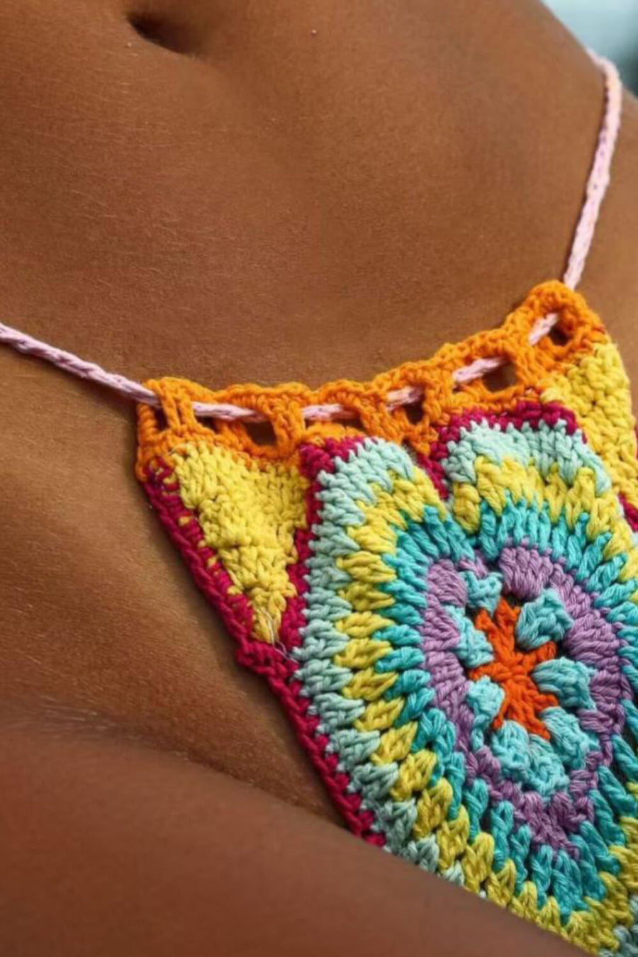 Multicolor Crochet Bikini Set with Strappy Details-Bikini Set-Bellascena-bellascena