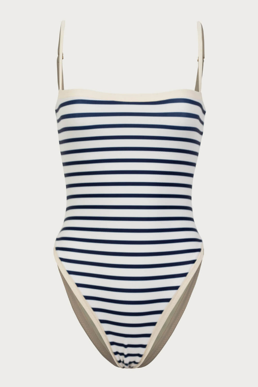 Navy Blue Stripe Polyester One-Piece Swimsuit with Strappy Detail-One-Piece Swimsuit-Bellascena-bellascena