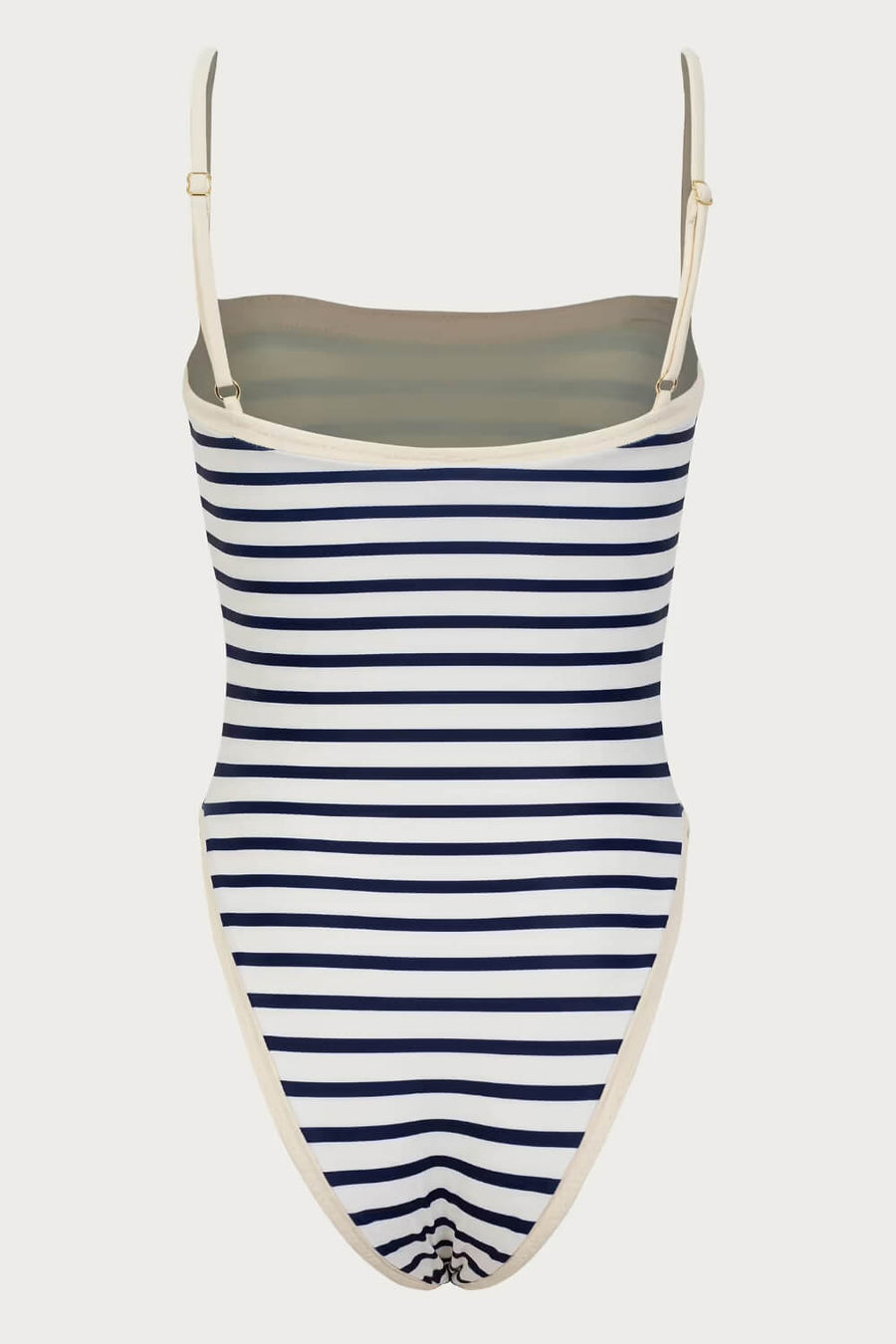 Navy Blue Stripe Polyester One-Piece Swimsuit with Strappy Detail-One-Piece Swimsuit-Bellascena-bellascena