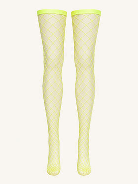 Neon Yellow Fishnet Tights with Rhinestones-Tights-Bellascena-bellascena
