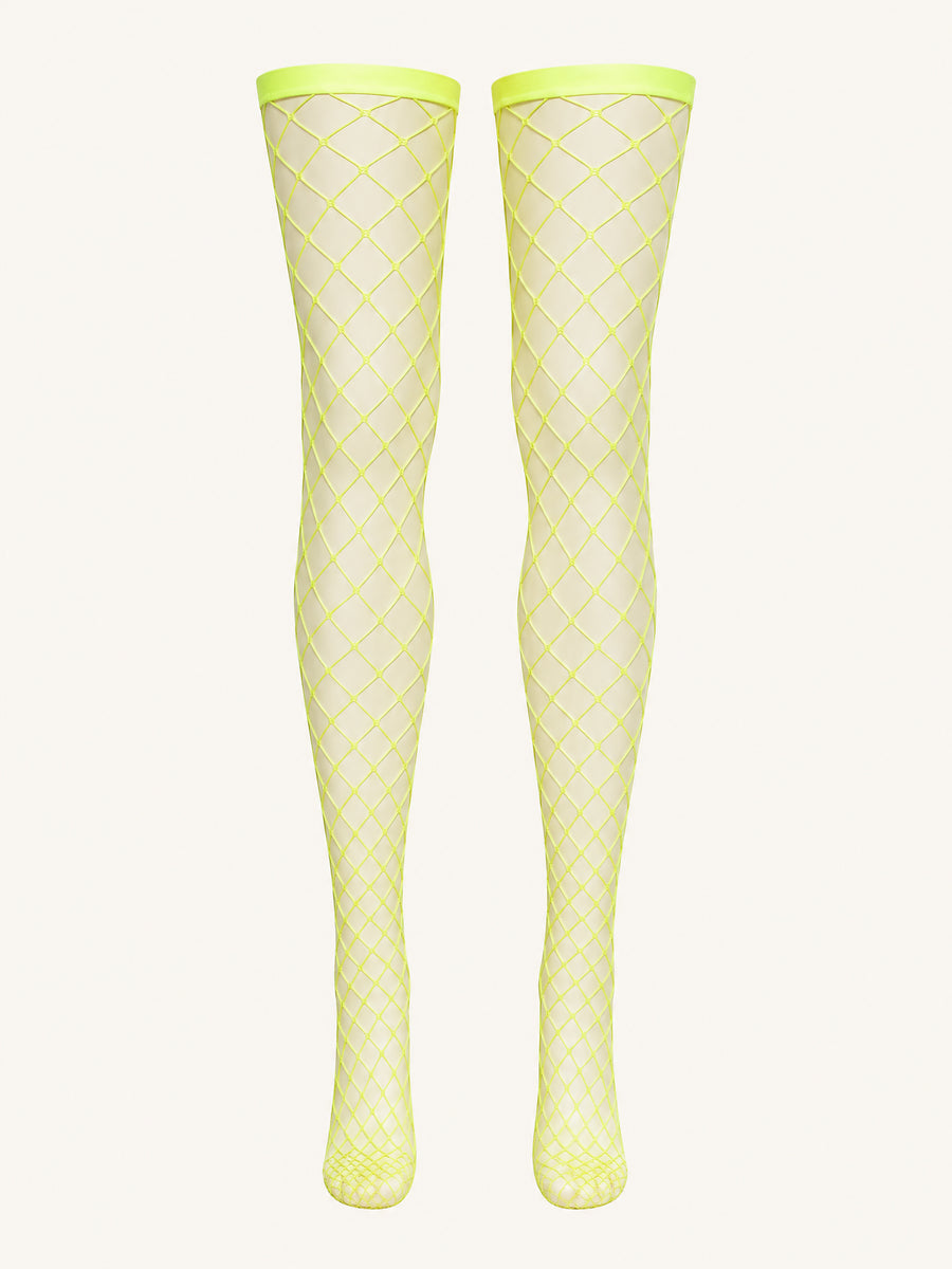 Neon Yellow Fishnet Tights with Rhinestones-Tights-Bellascena-bellascena