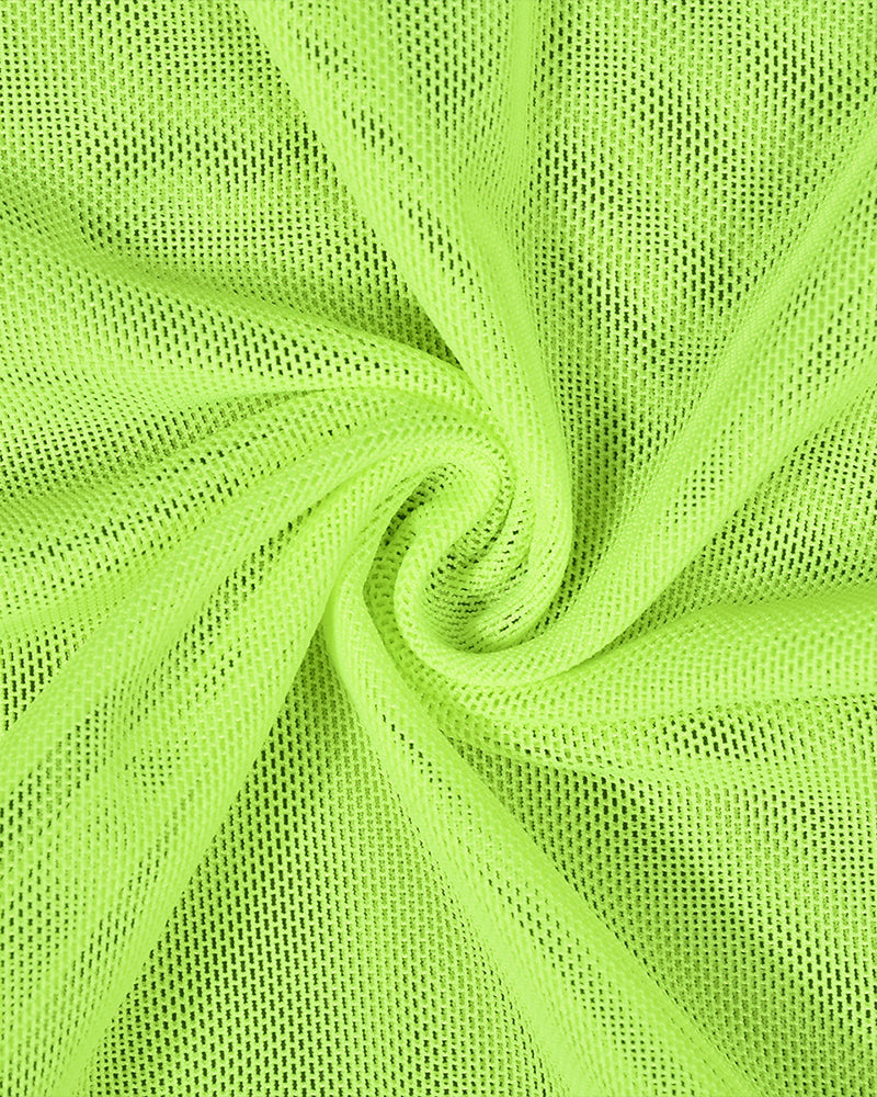 Neon Yellow Mesh Bodysuit with Strappy Sheer Design-Bodysuit-Bellascena-bellascena