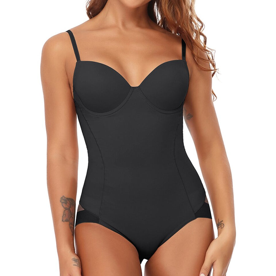 Nude Nylon Bodysuit with Adjustable Straps-Bodysuit-Bellascena-Black-S-bellascena