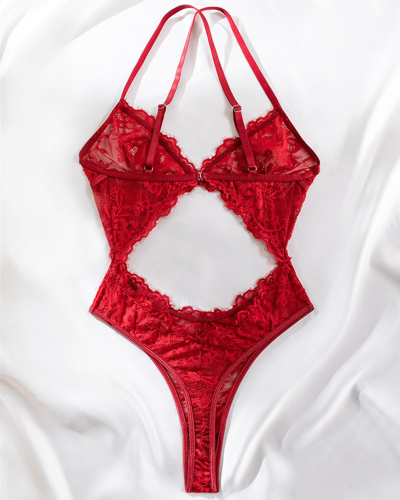 Open Back Cream Lace Bodysuit with Strappy Elegance-Bodysuit-Bellascena-bellascena