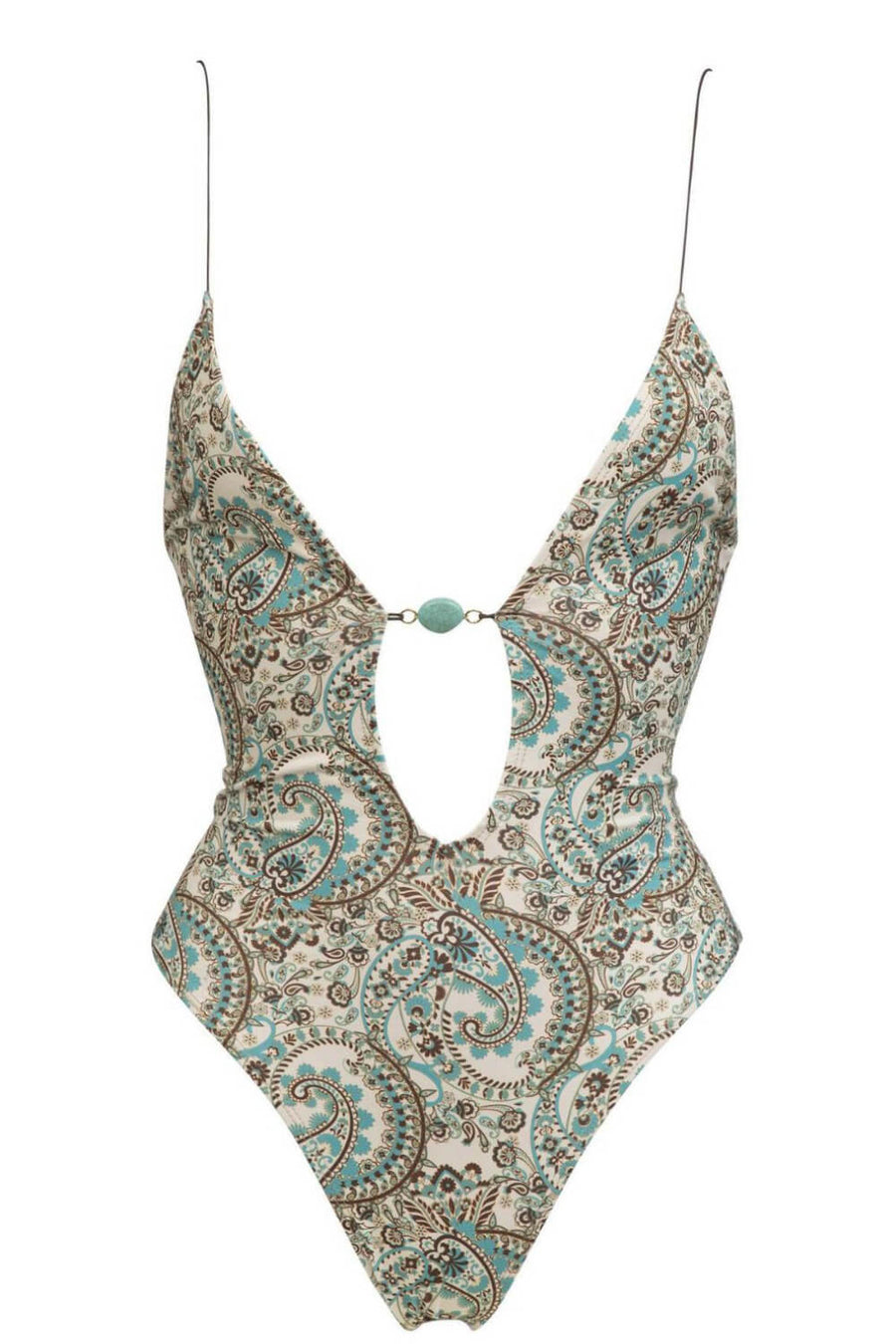 Paisley Print Synthetic One-Piece Swimsuit with Cutout Detailing-One-Piece Swimsuit-Bellascena-bellascena