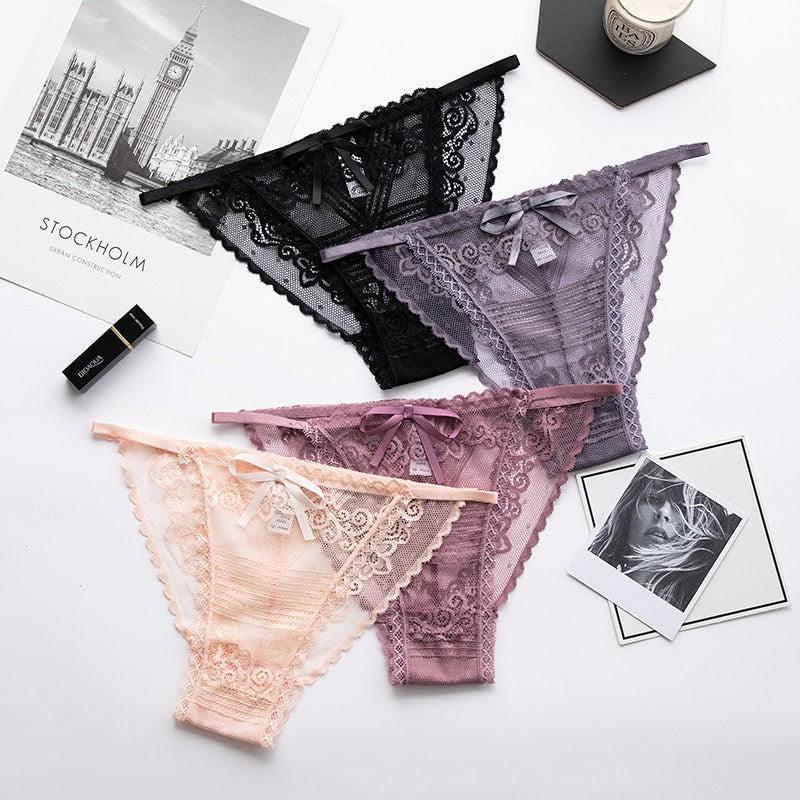 Peach Lace Panty with Strappy Sheer Details-Panty-Bellascena-bellascena