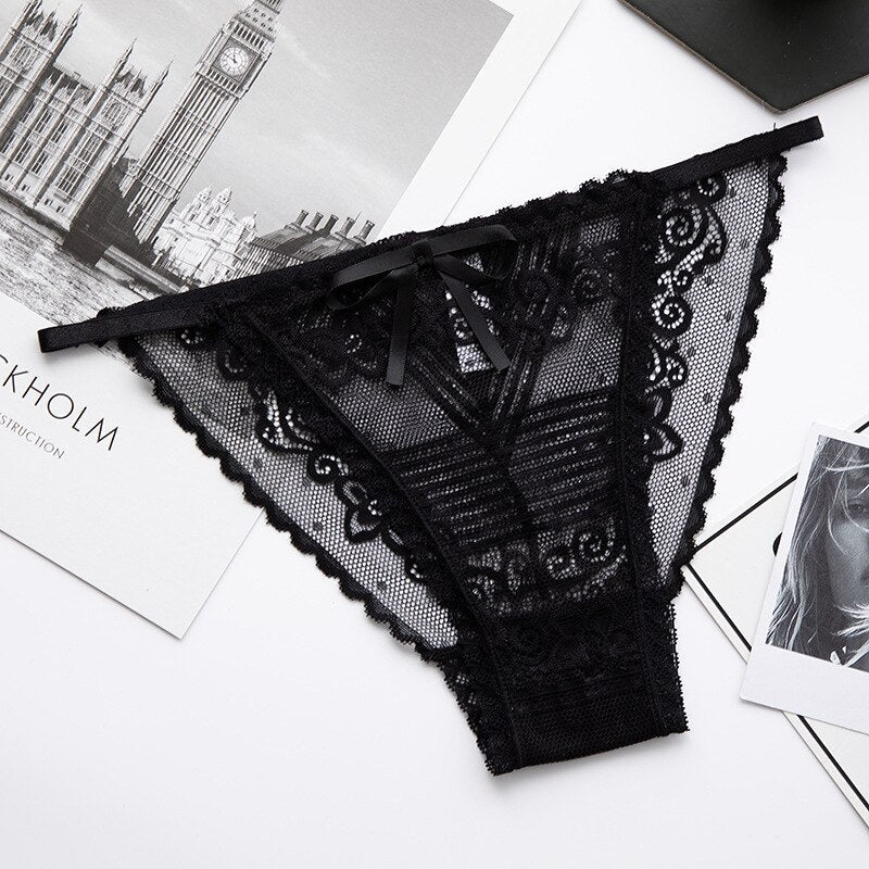 Peach Lace Panty with Strappy Sheer Details-Panty-Bellascena-Black-S/M-bellascena