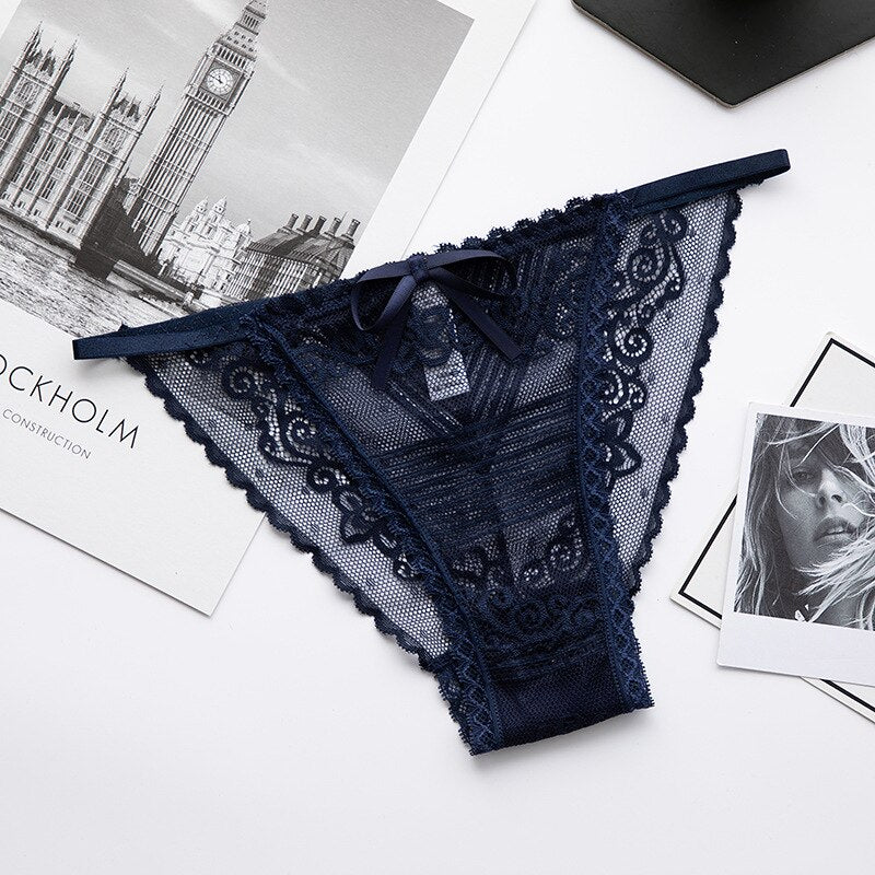 Peach Lace Panty with Strappy Sheer Details-Panty-Bellascena-Blue-S/M-bellascena
