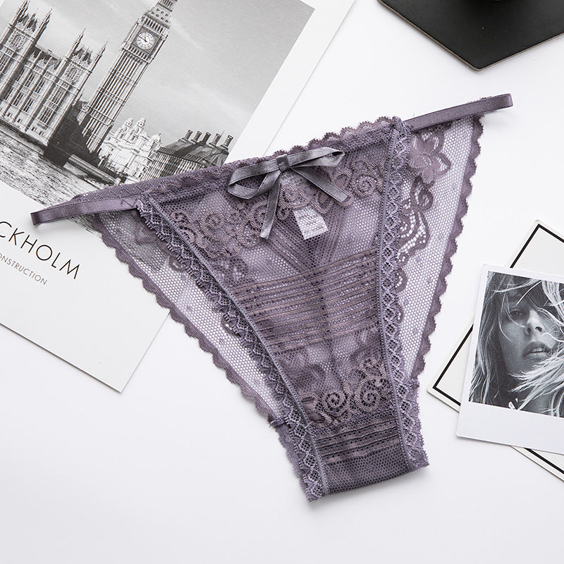 Peach Lace Panty with Strappy Sheer Details-Panty-Bellascena-Gray-S/M-bellascena