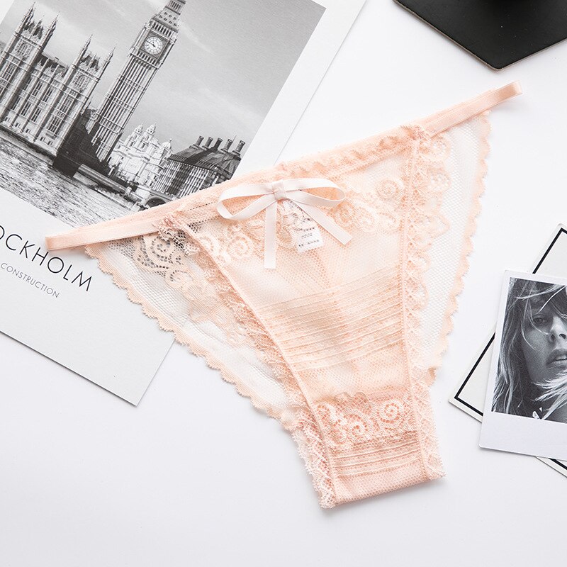 Peach Lace Panty with Strappy Sheer Details-Panty-Bellascena-Nude-S/M-bellascena