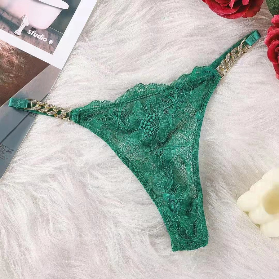 Pink Lace Bodysuit with Sheer Chain Detailing-Panty-Bellascena-Green-S/M-bellascena