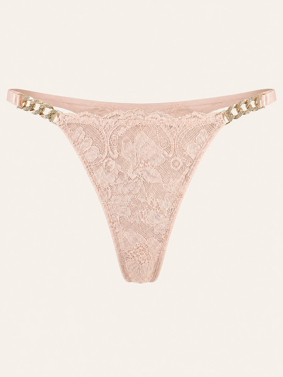 Pink Lace Bodysuit with Sheer Chain Detailing-Panty-Bellascena-Pink-S/M-bellascena