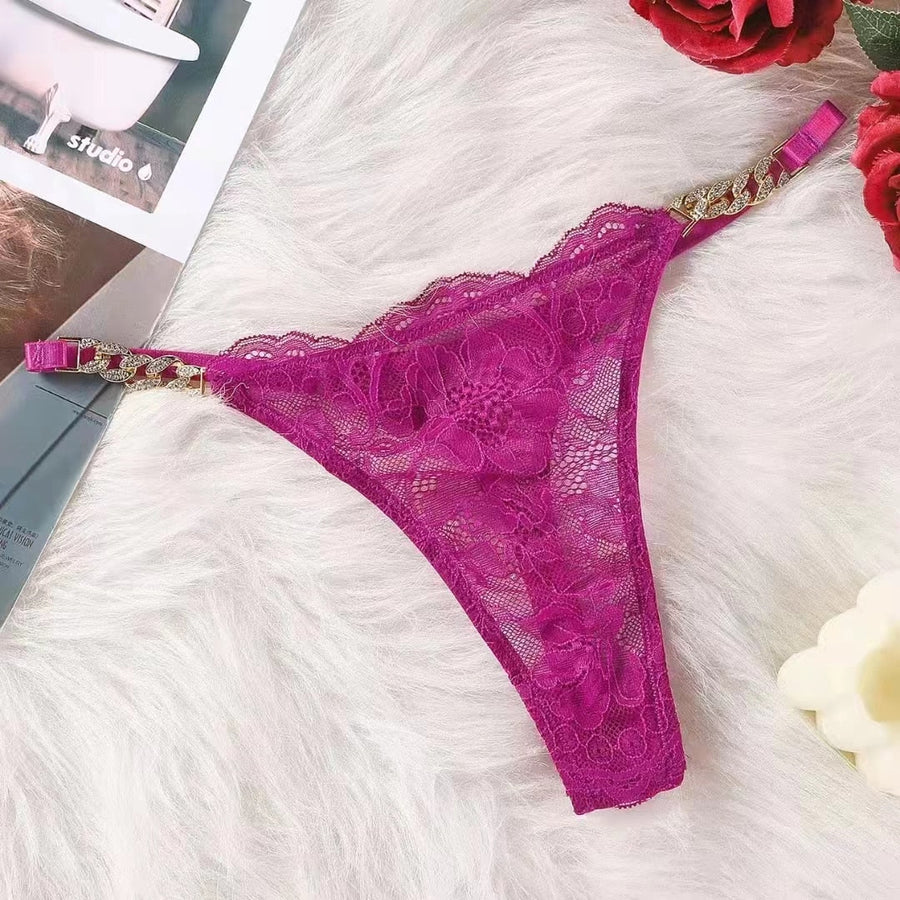 Pink Lace Bodysuit with Sheer Chain Detailing-Panty-Bellascena-Purple-S/M-bellascena