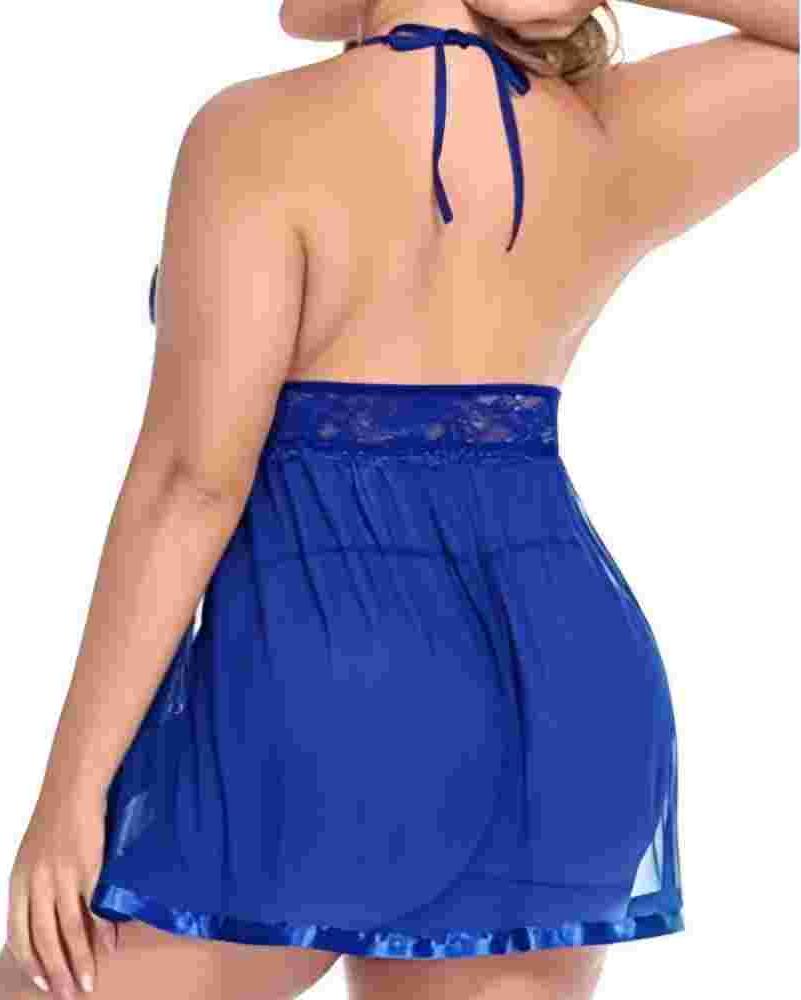 Plus Size Black Lace Babydoll with Scalloped Edges-Lingerie Set-Bellascena-Blue-L-bellascena