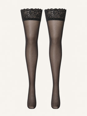 Plus Size Black Mesh Tights with Lace Pattern-Tights-Bellascena-Black-XL (Up to 210 lbs)-bellascena