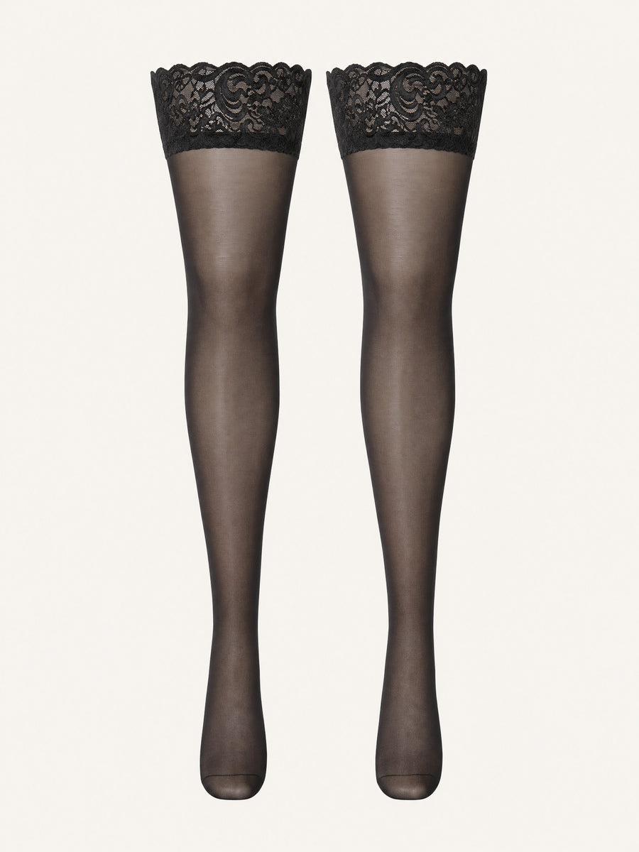 Plus Size Black Mesh Tights with Lace Pattern-Tights-Bellascena-Black-XL (Up to 210 lbs)-bellascena