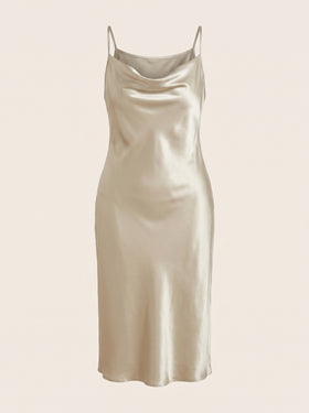 Plus Size Champagne Satin Nightgown with Adjustable Straps-Nightgown-Bellascena-bellascena