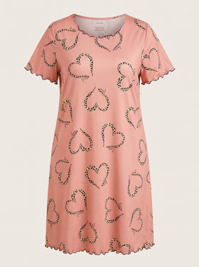 Plus Size Leopard Heart Cotton Nightdress with Scalloped Edges-Nightgown-Bellascena-Leopard-XL-bellascena