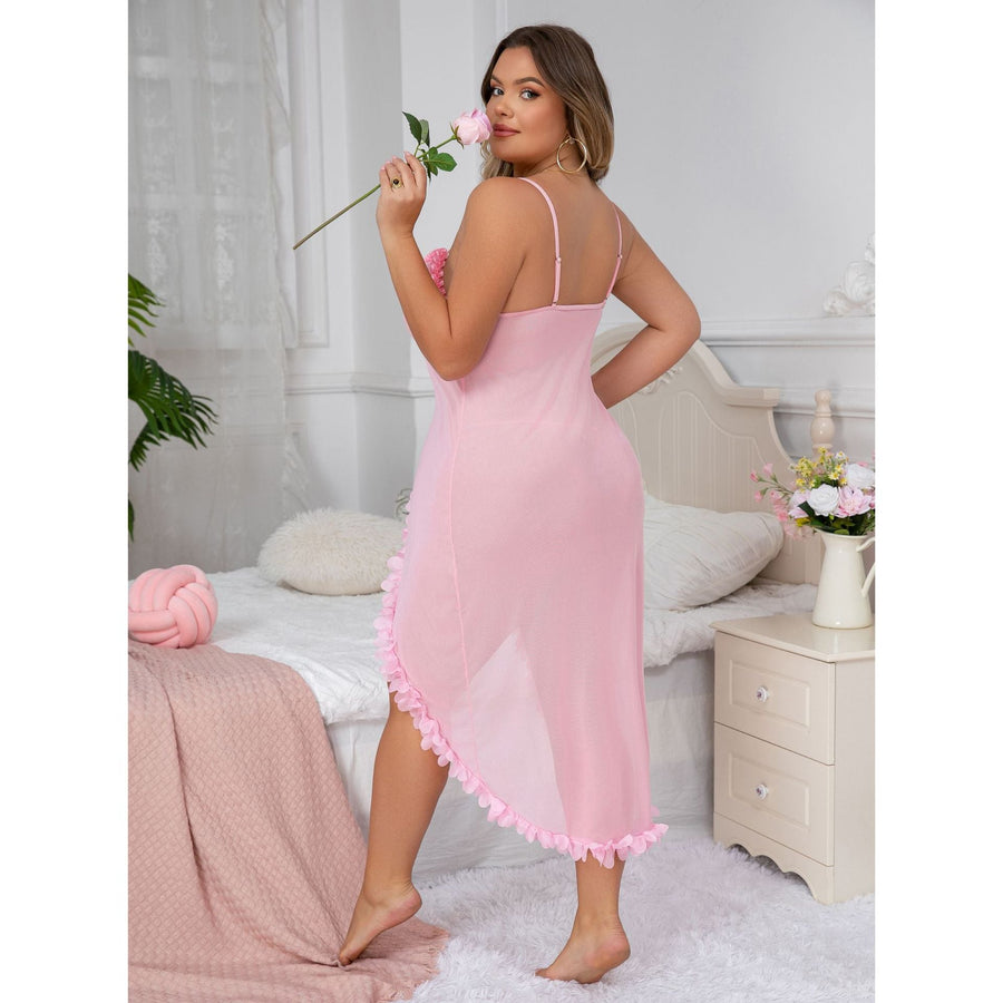 Plus Size Light Pink Sheer Mesh Dress with High Slits-Nightgown-Bellascena-bellascena