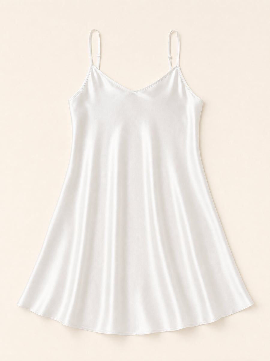 Plus Size White Satin Nightgown with Adjustable Straps-Nightgown-Bellascena-bellascena