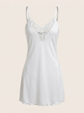 Plus Size White Satin Nightgown with Lace Detail-Nightgown-Bellascena-White-XL-bellascena
