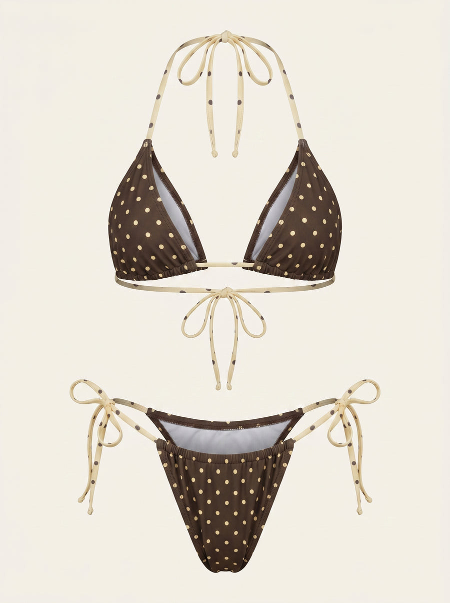 Polka Dot Polyester Bikini Bottom with Tie Side-Bikini Bottom-Bellascena-bellascena