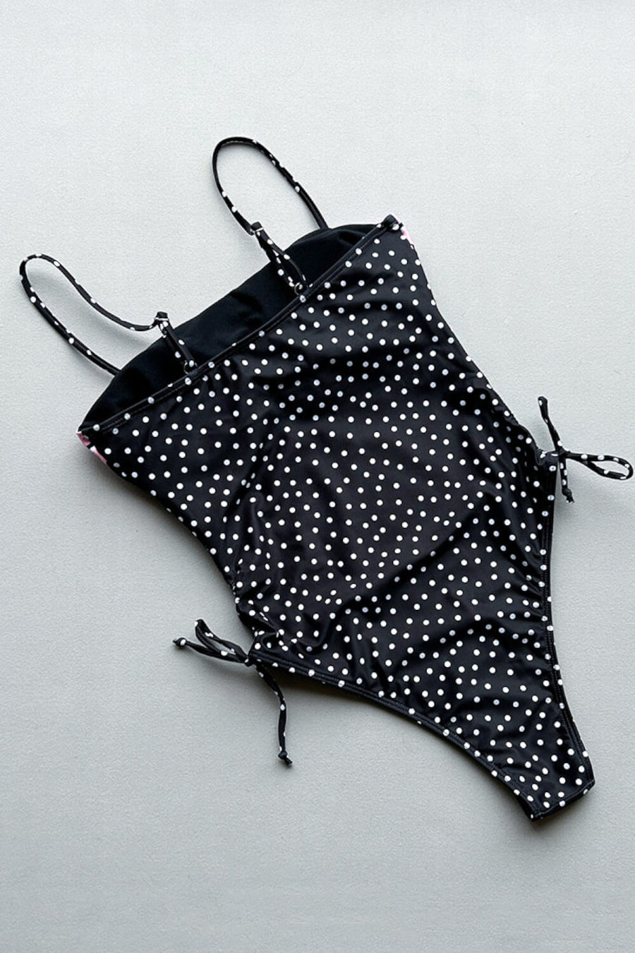 Polka Dot Synthetic One-Piece Swimsuit with Lace-Up Side-One-Piece Swimsuit-Bellascena-bellascena