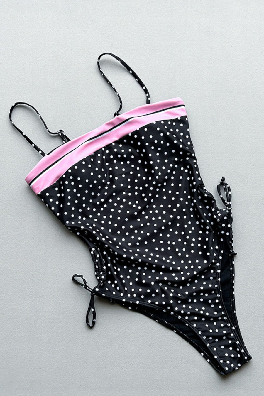 Polka Dot Synthetic One-Piece Swimsuit with Lace-Up Side-One-Piece Swimsuit-Bellascena-bellascena