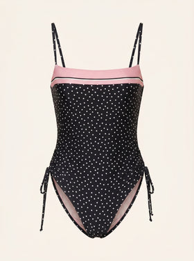 Polka Dot Synthetic One-Piece Swimsuit with Lace-Up Side-One-Piece Swimsuit-Bellascena-bellascena