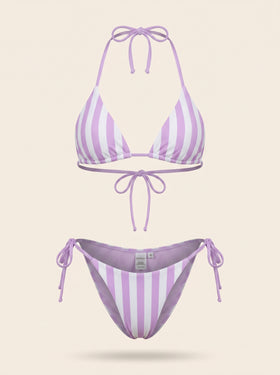 Purple and White Striped Synthetic Bikini Bottom with Tie Sides-Bikini Set-Bellascena-bellascena