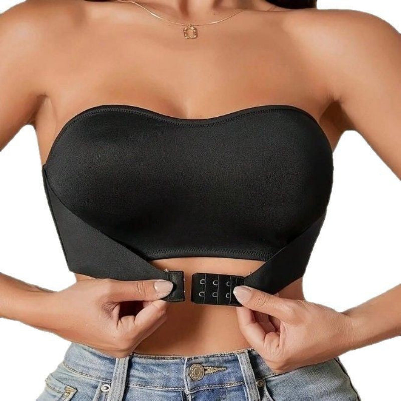 Push-Up Black Satin Strapless Bra with Seamless Fit-Bra-Bellascena-bellascena