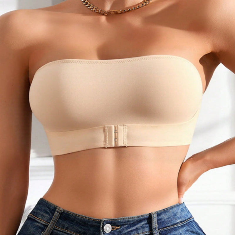 Push-Up Black Satin Strapless Bra with Seamless Fit-Bra-Bellascena-Beige-S-bellascena