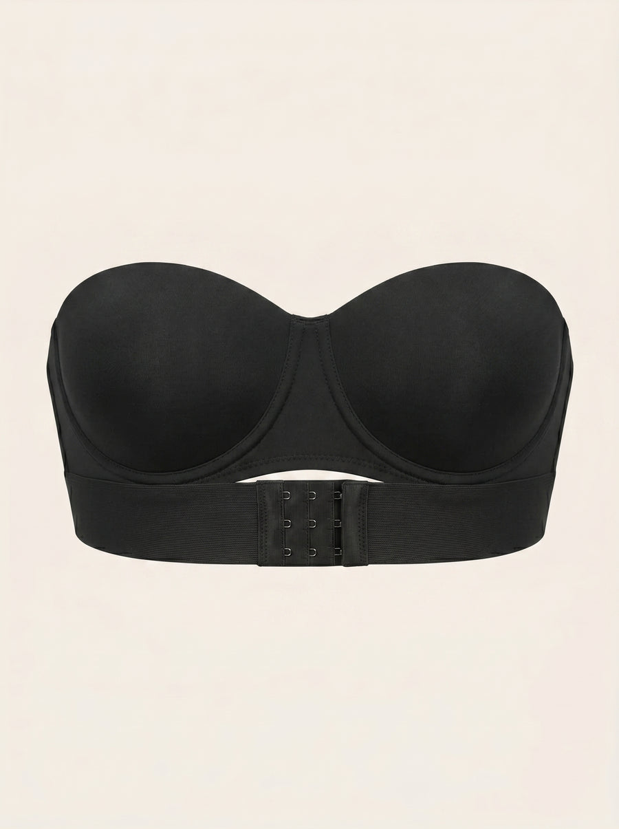 Push-Up Black Satin Strapless Bra with Seamless Fit-Bra-Bellascena-Black-S-bellascena