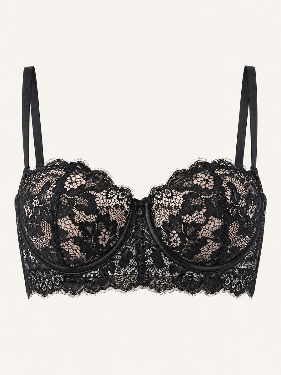 Push-Up Floral Black Lace Bra with Adjustable Straps-Bra-Bellascena-Black-32-bellascena