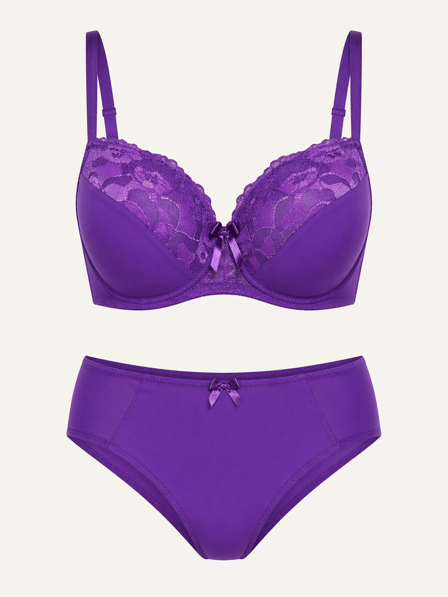 Push-Up Purple Lace Push-Up Bra with Bow Detail-Bra-Bellascena-Purple-75B-bellascena