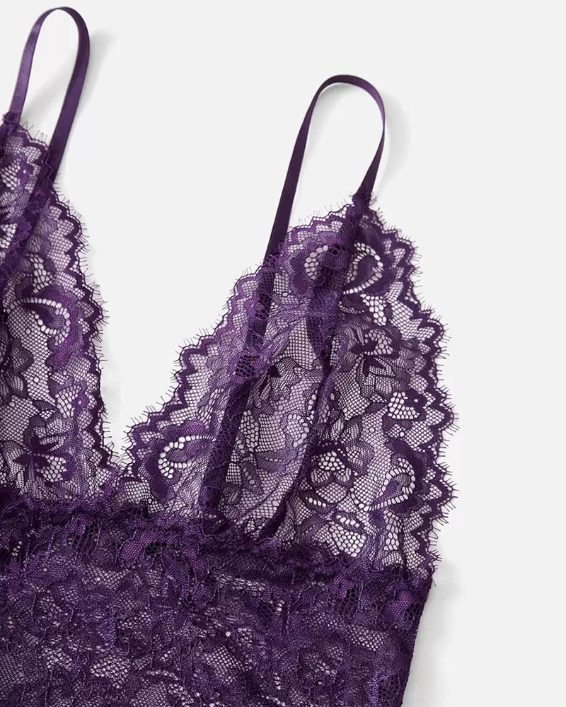 Red Lace Camisole Set with Scalloped Edges-Lingerie Set-Bellascena-bellascena