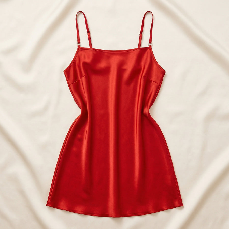 Red Satin Nightgown with Sheer Elegance-Nightgown-Bellascena-bellascena