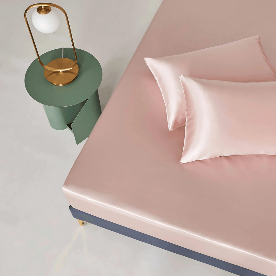 Rose Pink Satin Fitted Sheet with Smooth Finish-Bed Sheet-Bellascena-bellascena