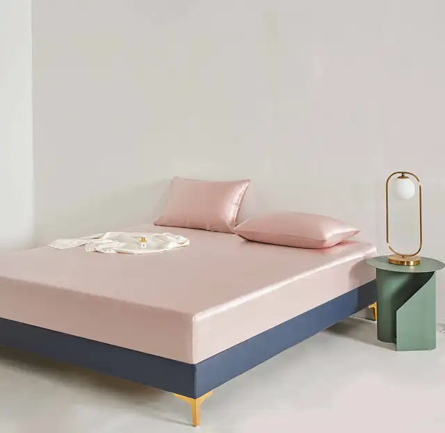 Rose Pink Satin Fitted Sheet with Smooth Finish-Bed Sheet-Bellascena-bellascena