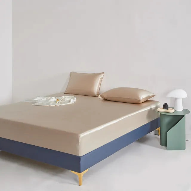 Rose Pink Satin Fitted Sheet with Smooth Finish-Bed Sheet-Bellascena-Beige-90x200cm-bellascena