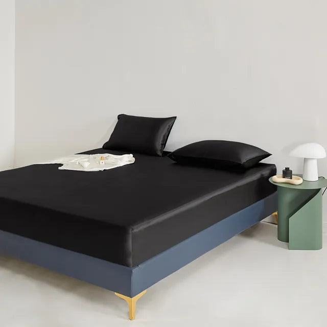 Rose Pink Satin Fitted Sheet with Smooth Finish-Bed Sheet-Bellascena-Black-90x200cm-bellascena