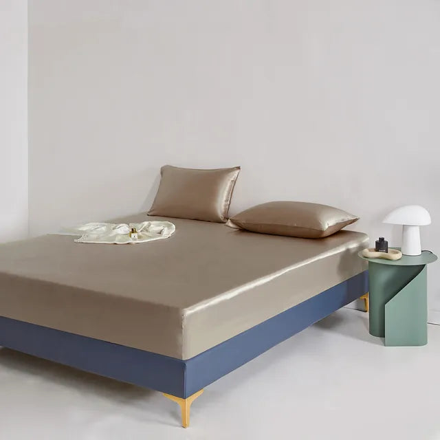 Rose Pink Satin Fitted Sheet with Smooth Finish-Bed Sheet-Bellascena-Caffé-90x200cm-bellascena