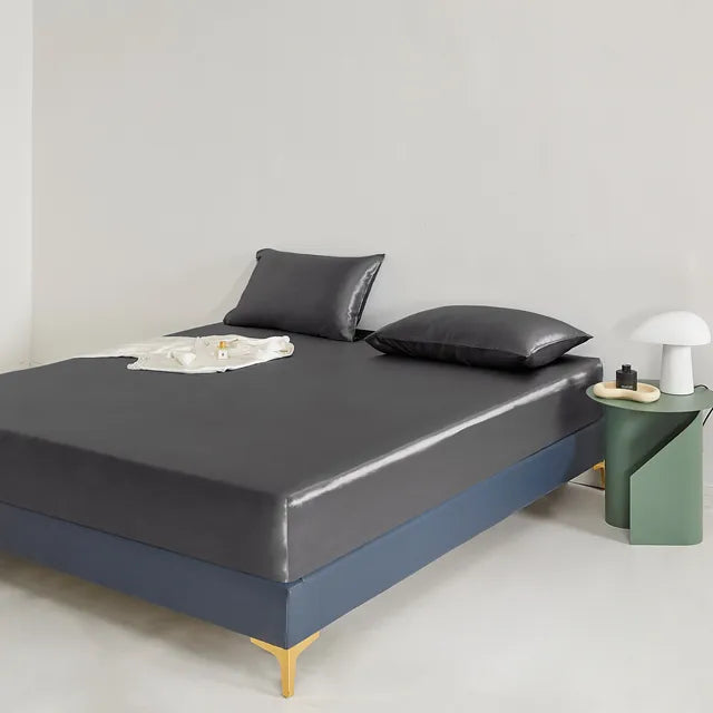 Rose Pink Satin Fitted Sheet with Smooth Finish-Bed Sheet-Bellascena-Dark Gray-90x200cm-bellascena
