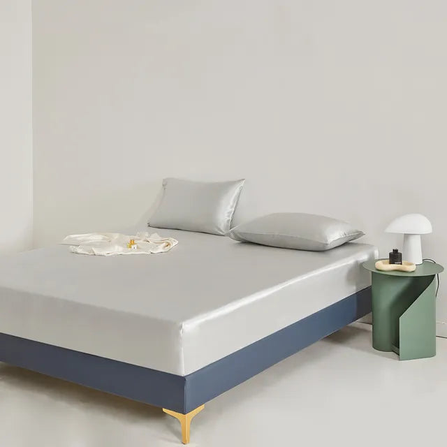 Rose Pink Satin Fitted Sheet with Smooth Finish-Bed Sheet-Bellascena-Light Gray-90x200cm-bellascena